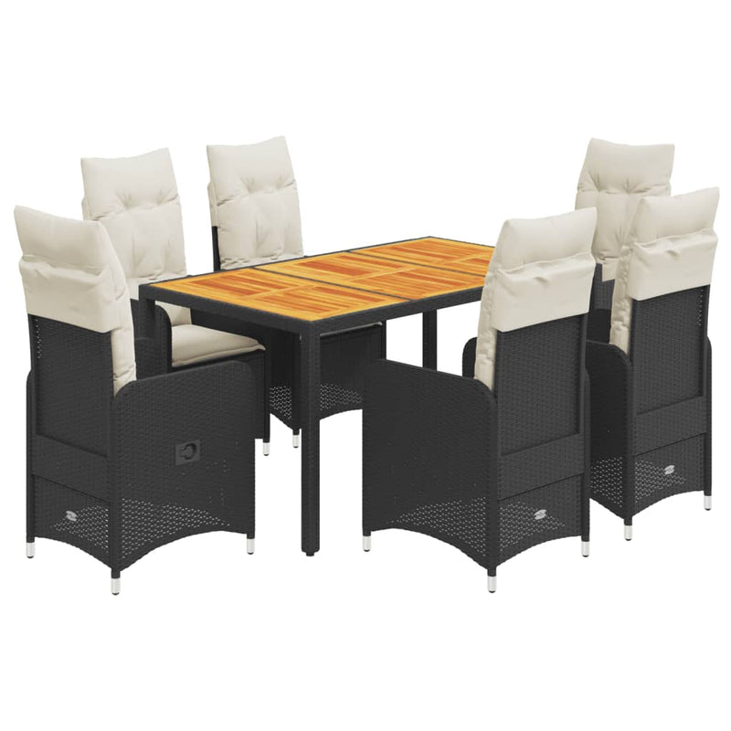 7 Piece Garden Bistro Set with Cushions Black Poly Rattan Payday Deals