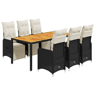 7 Piece Garden Bistro Set with Cushions Black Poly Rattan Payday Deals