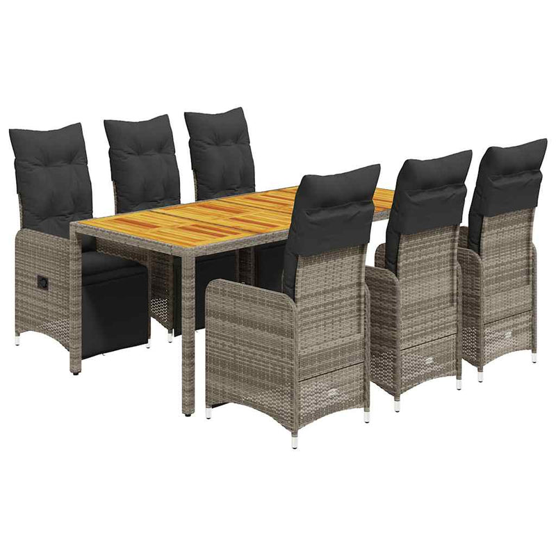 7 Piece Garden Bistro Set with Cushions Grey Poly Rattan Payday Deals