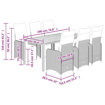 7 Piece Garden Bistro Set with Cushions Grey Poly Rattan Payday Deals