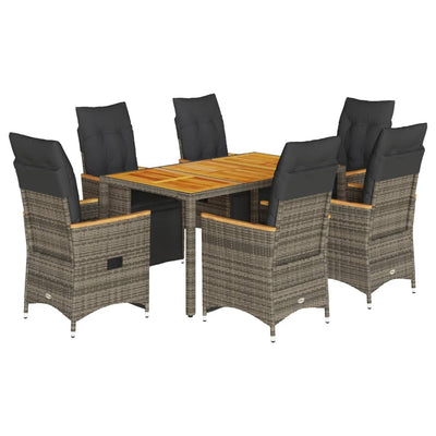 7 Piece Garden Bistro Set with Cushions Grey Poly Rattan Payday Deals