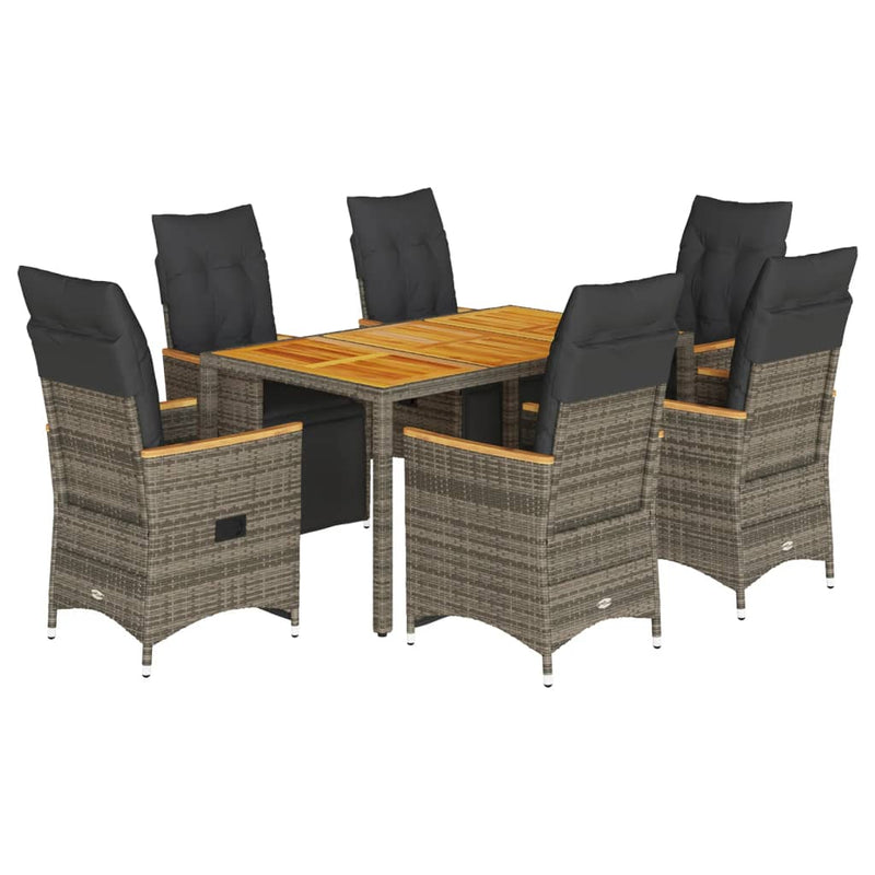 7 Piece Garden Bistro Set with Cushions Grey Poly Rattan Payday Deals