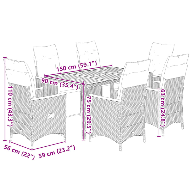 7 Piece Garden Bistro Set with Cushions Grey Poly Rattan Payday Deals