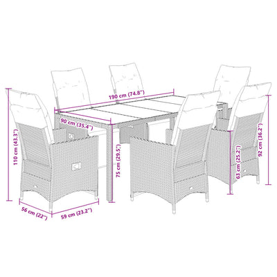 7 Piece Garden Bistro Set with Cushions Grey Poly Rattan Payday Deals
