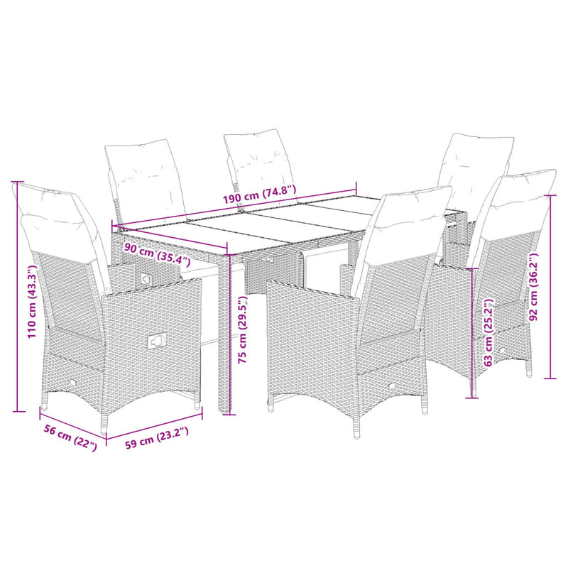 7 Piece Garden Bistro Set with Cushions Grey Poly Rattan Payday Deals