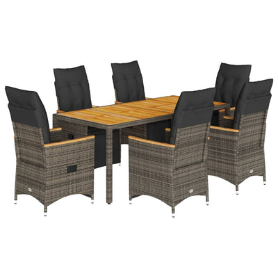 7 Piece Garden Bistro Set with Cushions Grey Poly Rattan Payday Deals