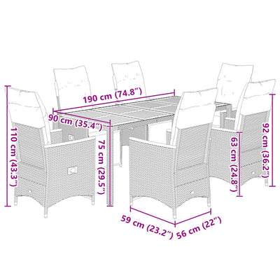 7 Piece Garden Bistro Set with Cushions Grey Poly Rattan Payday Deals