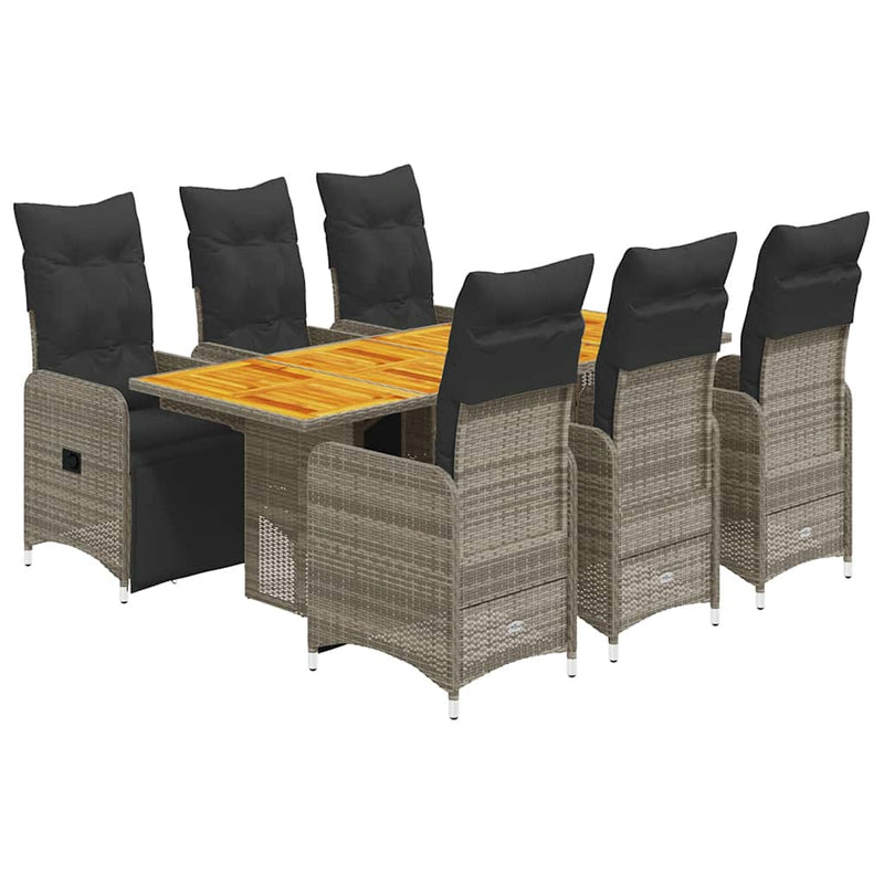 7 Piece Garden Bistro Set with Cushions Grey Poly Rattan Payday Deals