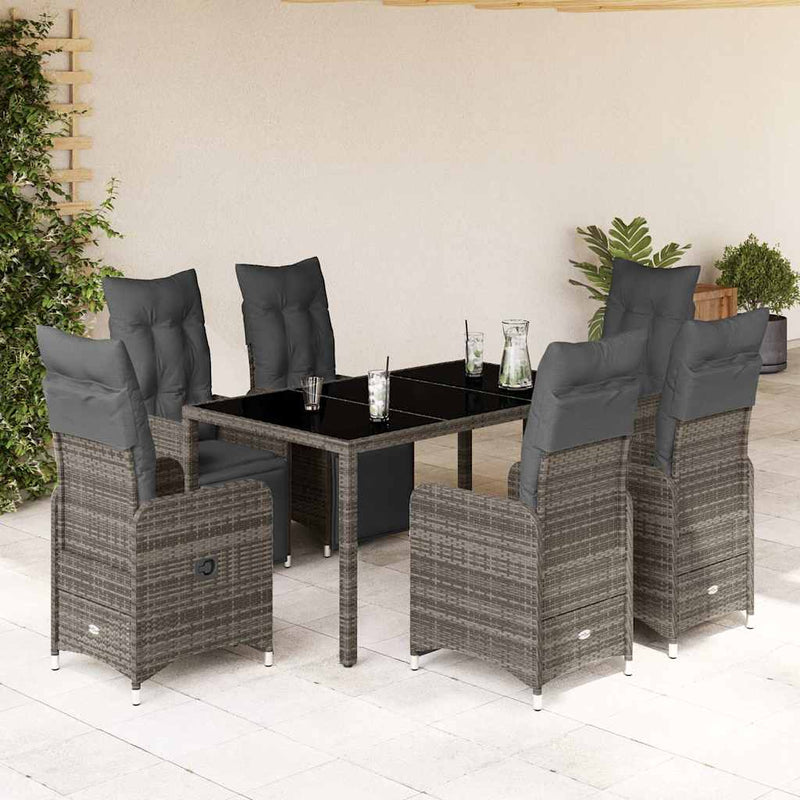 7 Piece Garden Bistro Set with Cushions Grey Poly Rattan Payday Deals