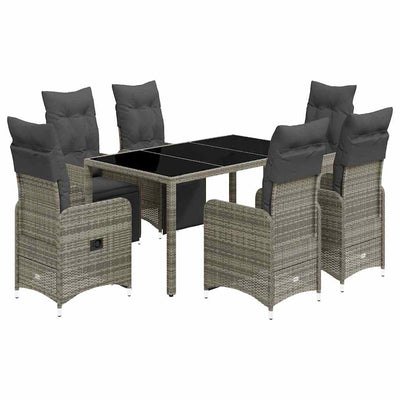 7 Piece Garden Bistro Set with Cushions Grey Poly Rattan Payday Deals