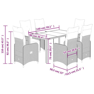 7 Piece Garden Bistro Set with Cushions Grey Poly Rattan Payday Deals