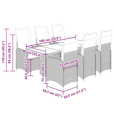 7 Piece Garden Bistro Set with Cushions Grey Poly Rattan Payday Deals