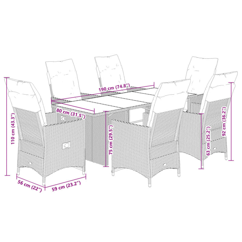 7 Piece Garden Bistro Set with Cushions Grey Poly Rattan Payday Deals