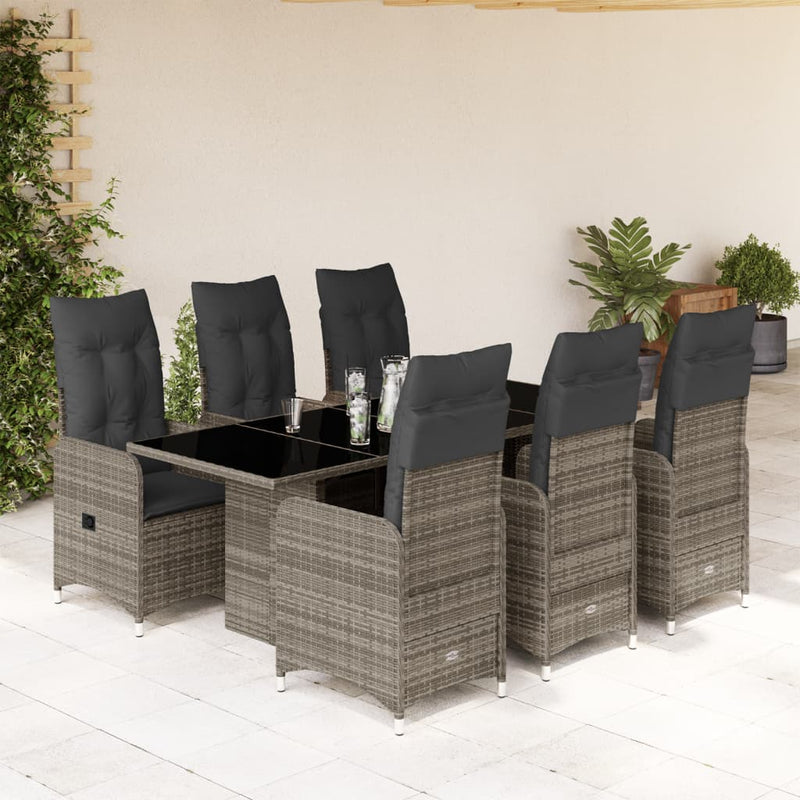 7 Piece Garden Bistro Set with Cushions Grey Poly Rattan Payday Deals