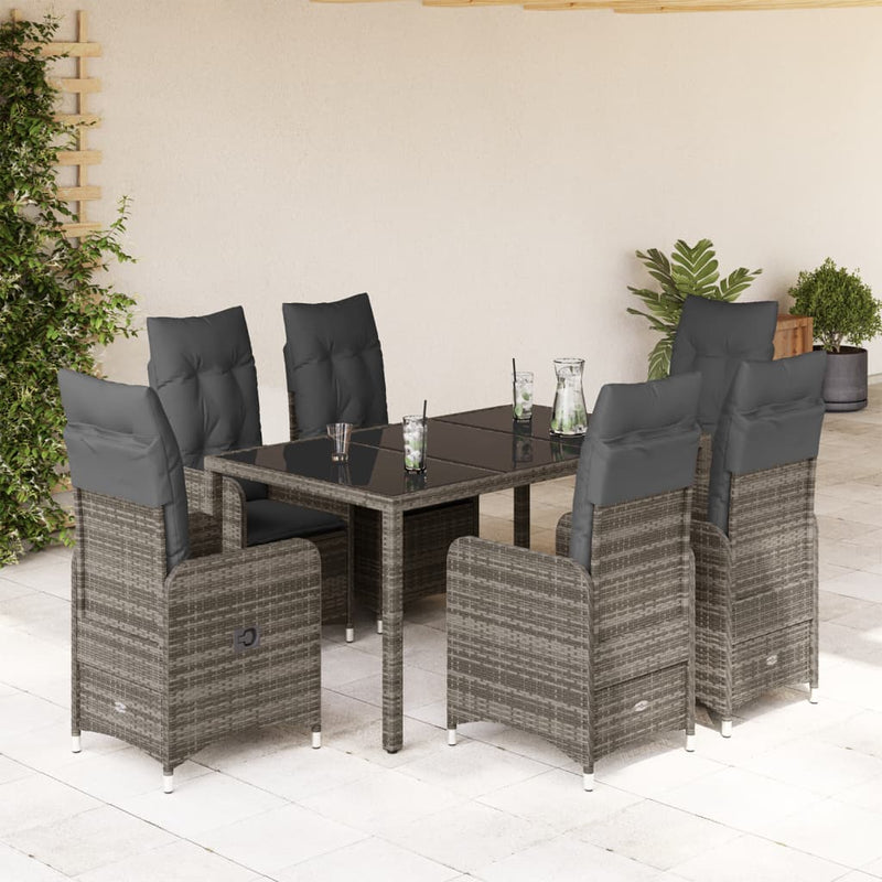 7 Piece Garden Bistro Set with Cushions Grey Poly Rattan Payday Deals