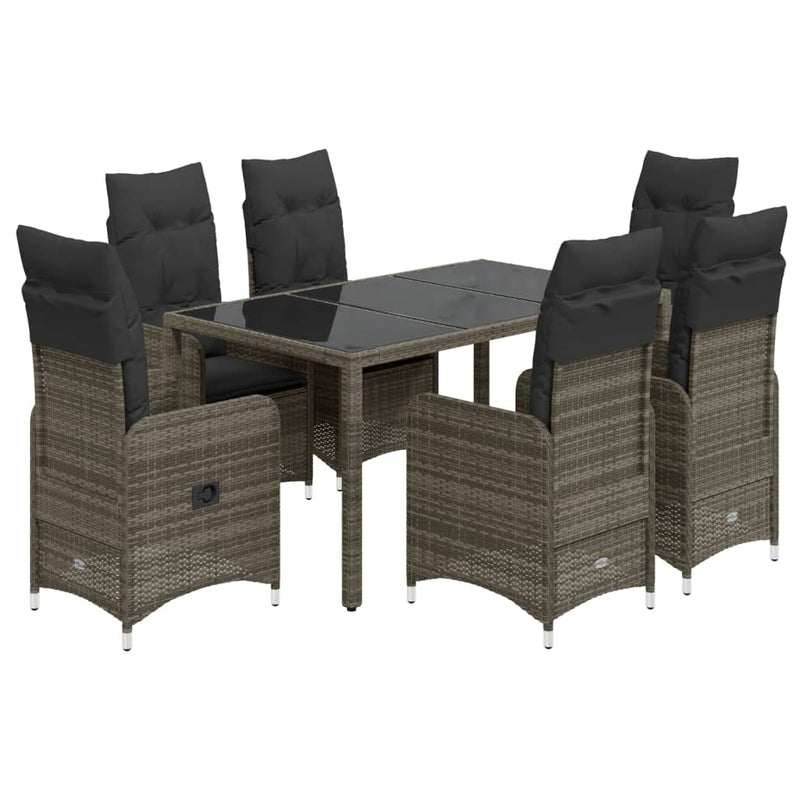 7 Piece Garden Bistro Set with Cushions Grey Poly Rattan Payday Deals