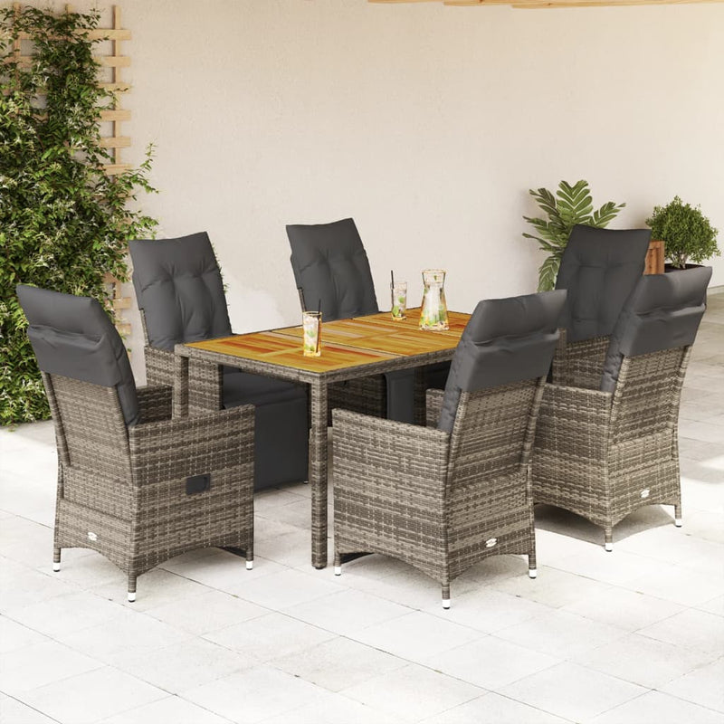 7 Piece Garden Bistro Set with Cushions Grey Poly Rattan Payday Deals