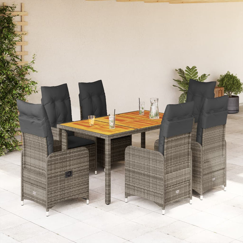 7 Piece Garden Bistro Set with Cushions Grey Poly Rattan Payday Deals