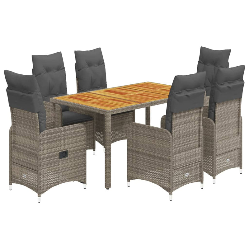 7 Piece Garden Bistro Set with Cushions Grey Poly Rattan Payday Deals