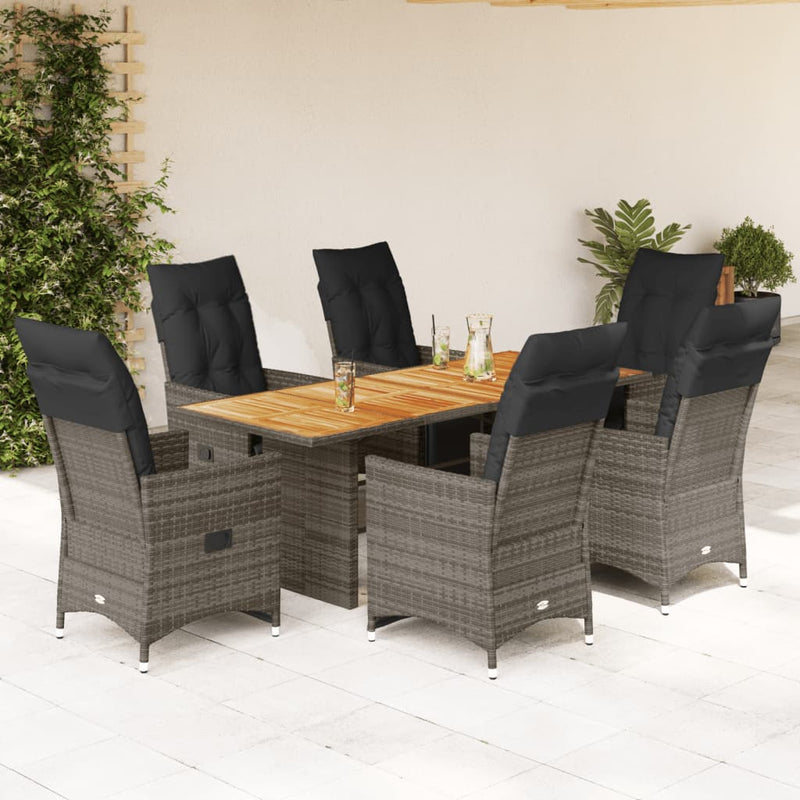 7 Piece Garden Bistro Set with Cushions Grey Poly Rattan Payday Deals