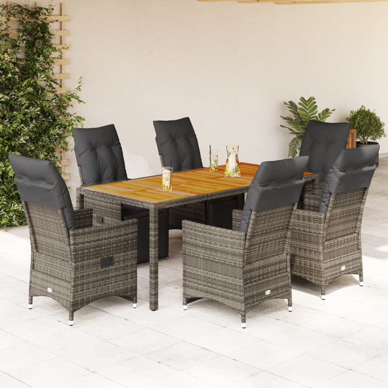 7 Piece Garden Bistro Set with Cushions Grey Poly Rattan Payday Deals