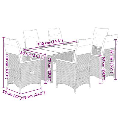 7 Piece Garden Bistro Set with Cushions Grey Poly Rattan Payday Deals