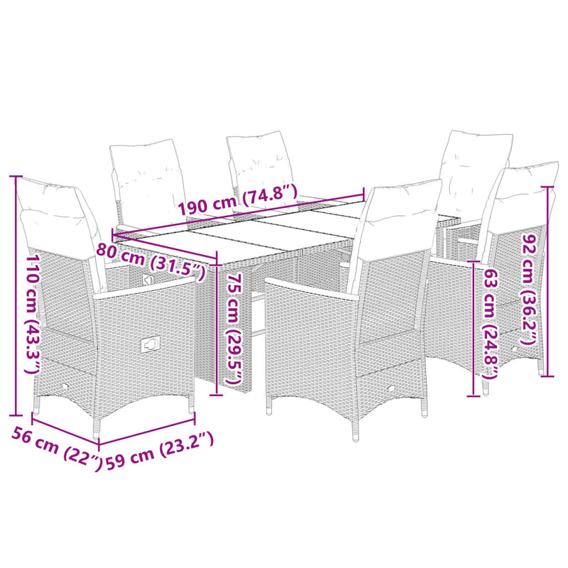 7 Piece Garden Bistro Set with Cushions Grey Poly Rattan Payday Deals