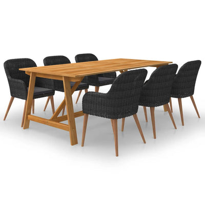 7 Piece Garden Dining Set Black