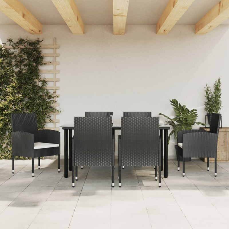 7 Piece Garden Dining Set Black Poly Rattan and Steel Payday Deals