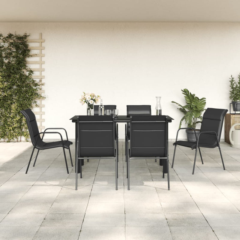 7 Piece Garden Dining Set Black Steel and Textilene Payday Deals
