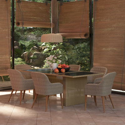 7 Piece Garden Dining Set Poly Rattan Brown