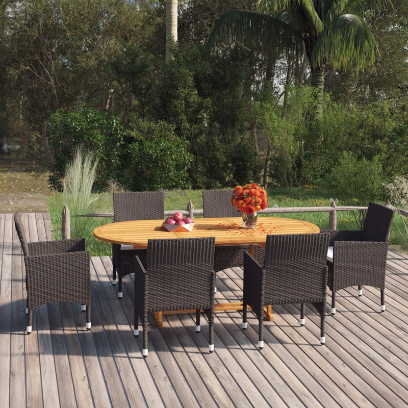 7 Piece Garden Dining Set Poly Rattan Brown Payday Deals
