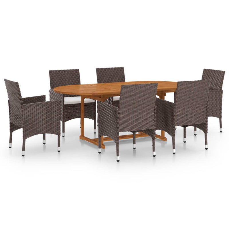 7 Piece Garden Dining Set Poly Rattan Brown Payday Deals