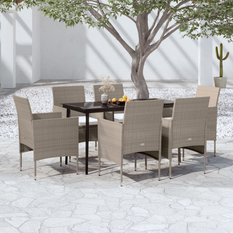 7 Piece Garden Dining Set with Cushions Beige and Black Payday Deals