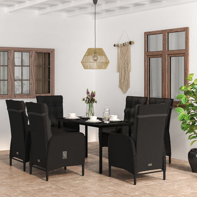 7 Piece Garden Dining Set with Cushions Black Payday Deals