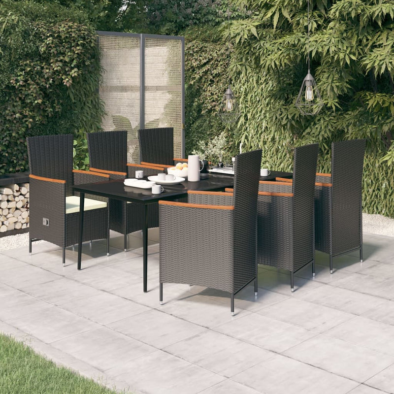 7 Piece Garden Dining Set with Cushions Black Payday Deals