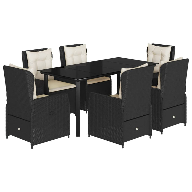 7 Piece Garden Dining Set with Cushions Black Poly Rattan Payday Deals