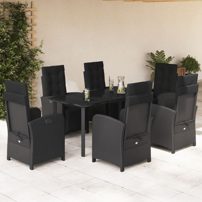 7 Piece Garden Dining Set with Cushions Black Poly Rattan Payday Deals
