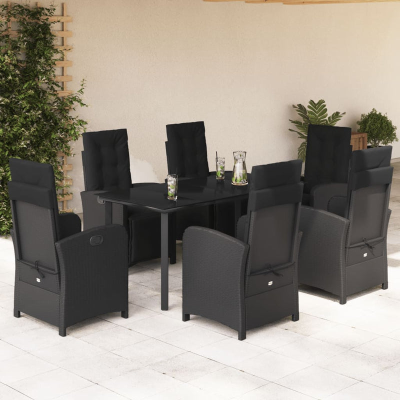 7 Piece Garden Dining Set with Cushions Black Poly Rattan Payday Deals