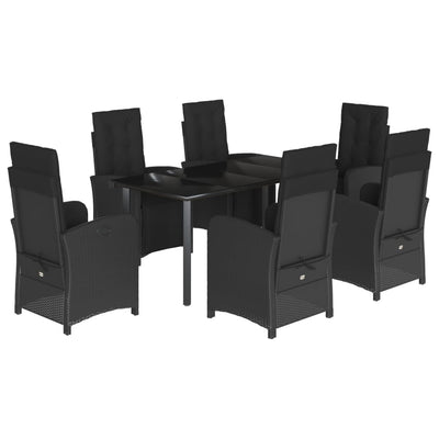 7 Piece Garden Dining Set with Cushions Black Poly Rattan Payday Deals