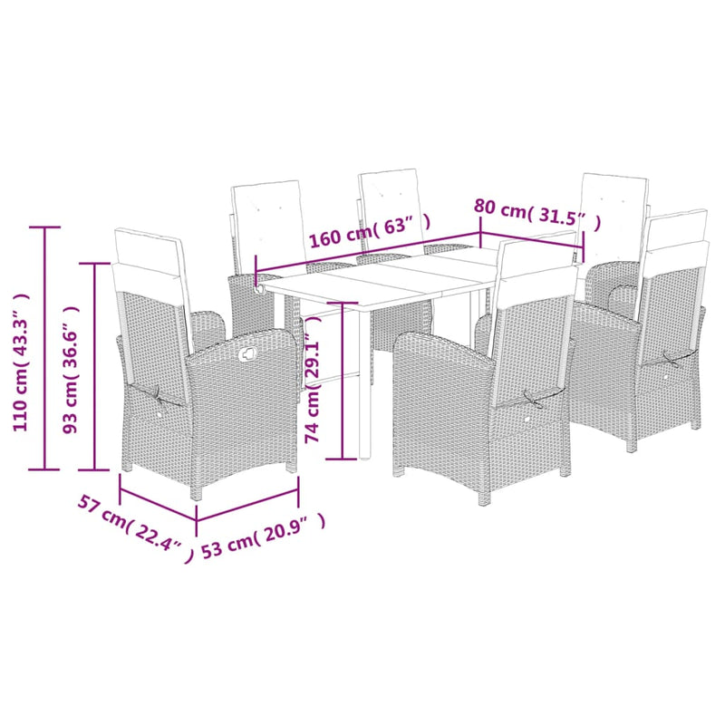 7 Piece Garden Dining Set with Cushions Black Poly Rattan Payday Deals