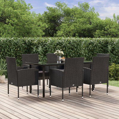 7 Piece Garden Dining Set with Cushions Black Poly Rattan Payday Deals