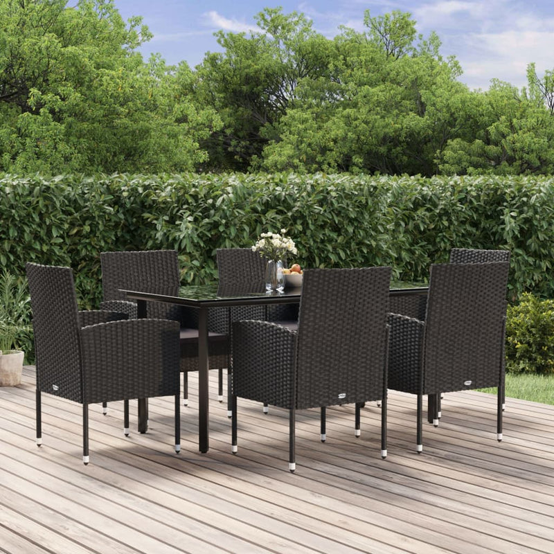 7 Piece Garden Dining Set with Cushions Black Poly Rattan Payday Deals