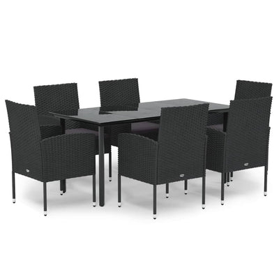 7 Piece Garden Dining Set with Cushions Black Poly Rattan Payday Deals