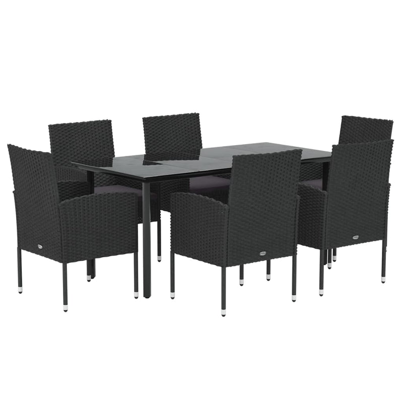 7 Piece Garden Dining Set with Cushions Black Poly Rattan Payday Deals
