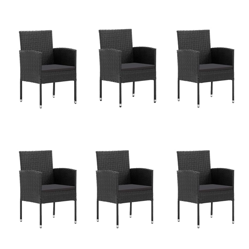 7 Piece Garden Dining Set with Cushions Black Poly Rattan Payday Deals