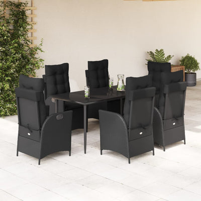 7 Piece Garden Dining Set with Cushions Black Poly Rattan Payday Deals