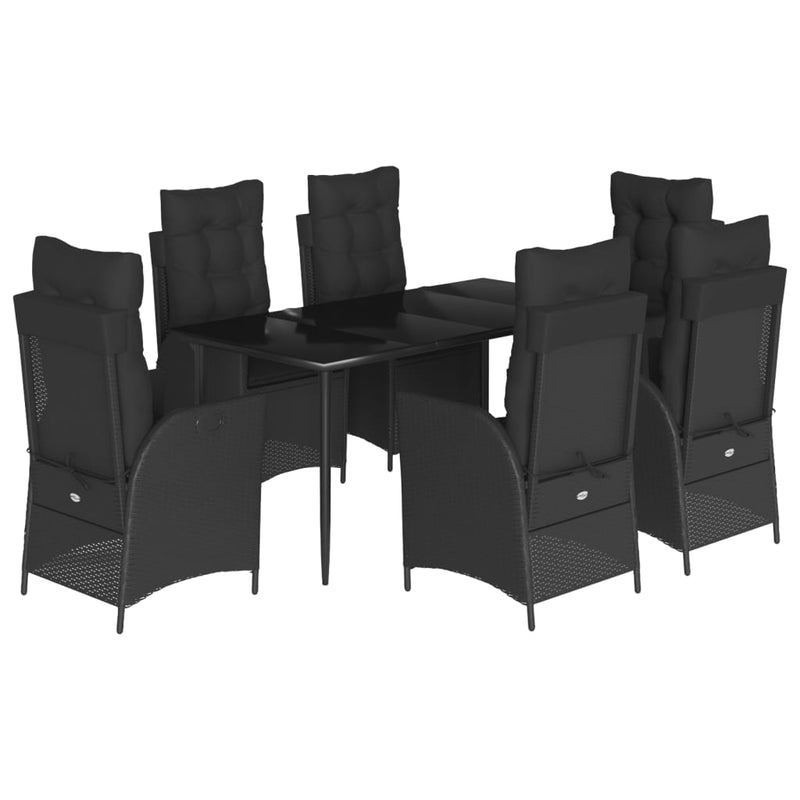 7 Piece Garden Dining Set with Cushions Black Poly Rattan Payday Deals