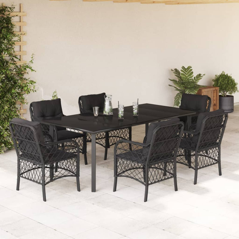 7 Piece Garden Dining Set with Cushions Black Poly Rattan Payday Deals