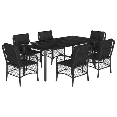 7 Piece Garden Dining Set with Cushions Black Poly Rattan Payday Deals